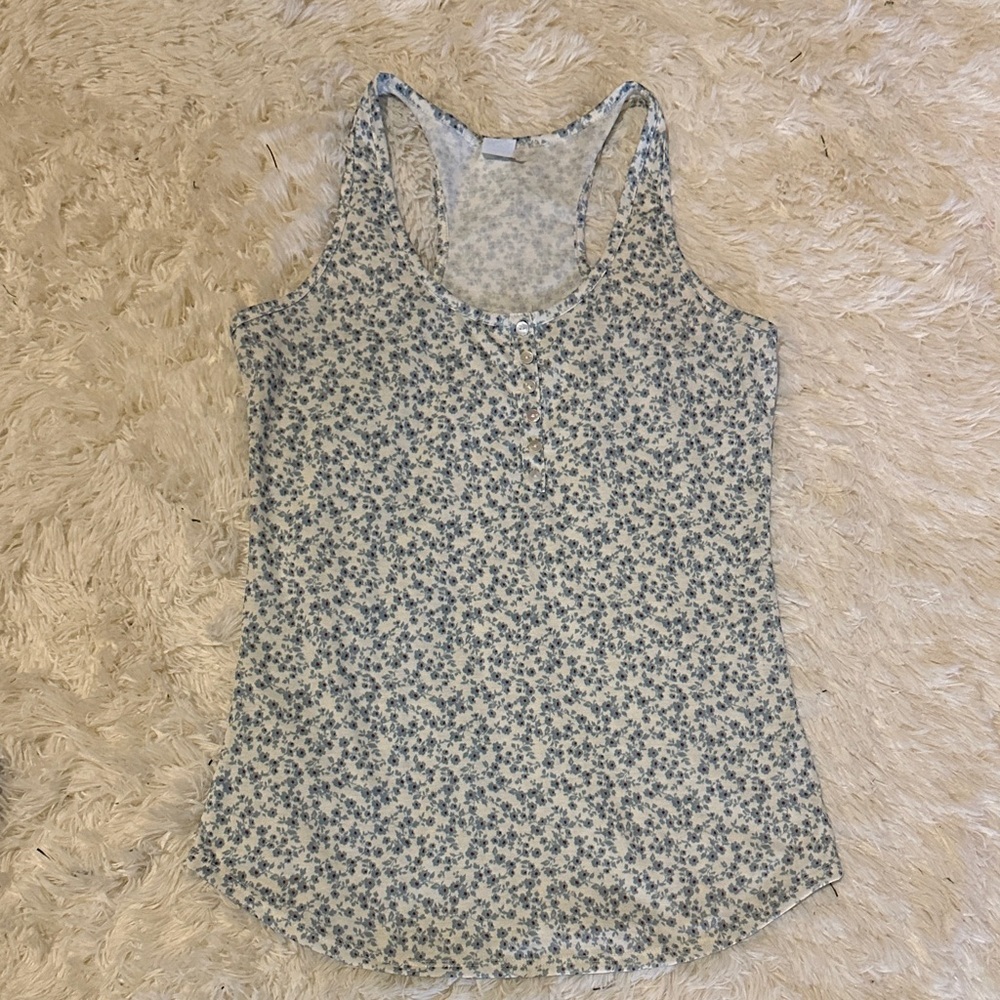 7th Ray Blue Floral Racer Back Tank Top